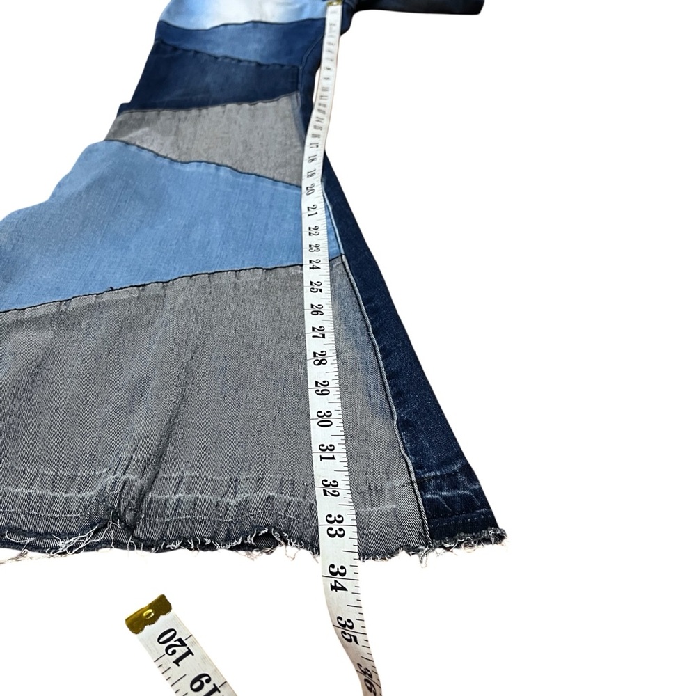 AMERICAN BAZI Patchwork Denim Overalls HighRise Flare Bell Bottoms M - Picture 5 of 12